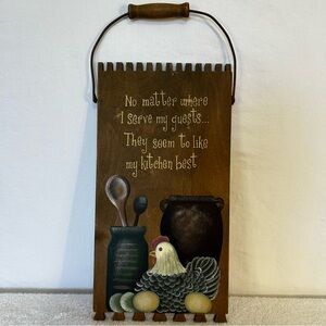 Rustic Wooden Kitchen Sign Wall Decor with Hen & Utensils Design